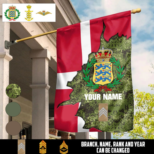 Personalized Denmark Solider/ Veteran Camo With Name & Rank House Flag 3D Printed - 1759536002