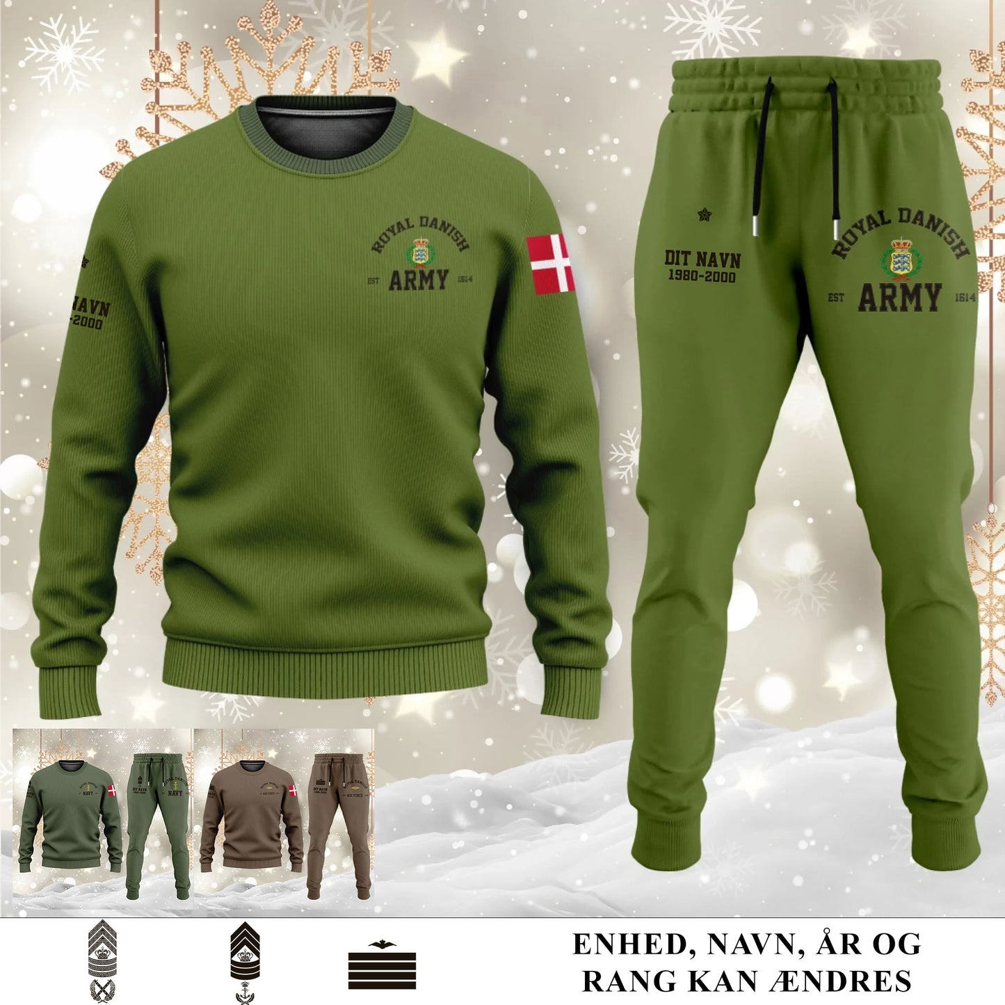 Dansk Sweater + Jogger Sæt – Personliggjort med Navn, Rang & År - 17584128
