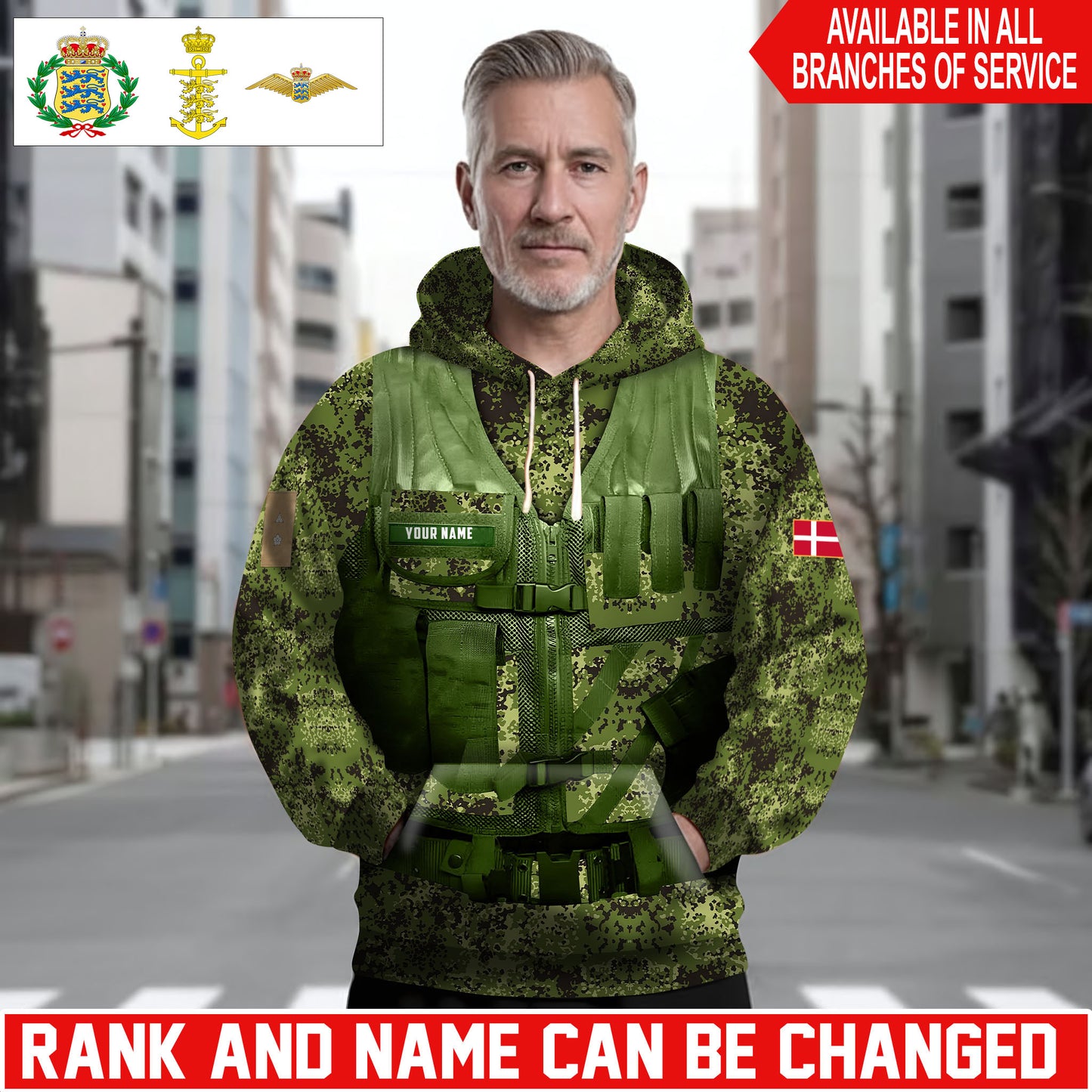 Personalized Denmark Soldier/Veteran Camo with Name and Rank Hoodie Sweater All Over Printed - 17625600