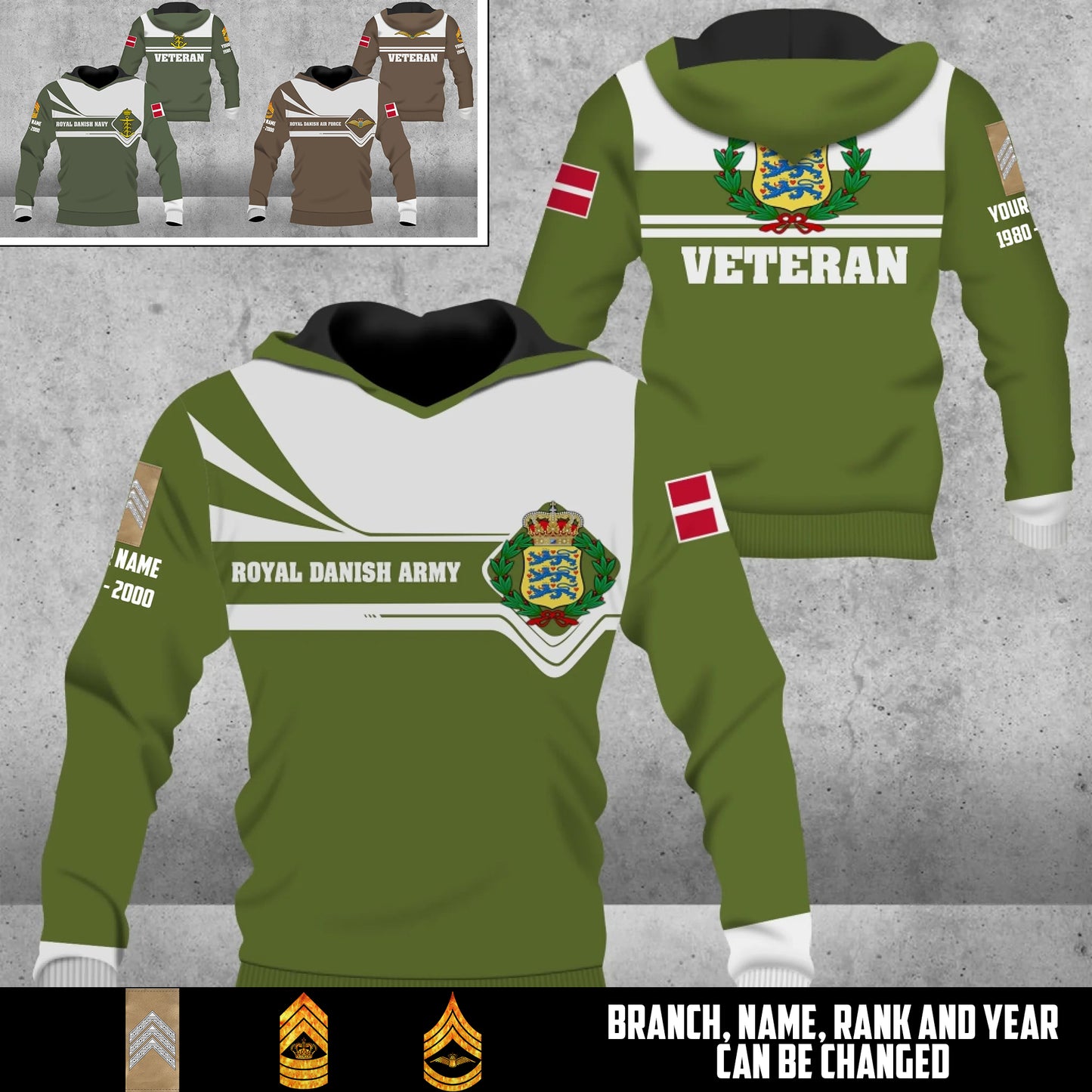 Personalized Denmark Soldier/Veteran with Rank, Year And Name Hoodie All Over Printed - 17462304