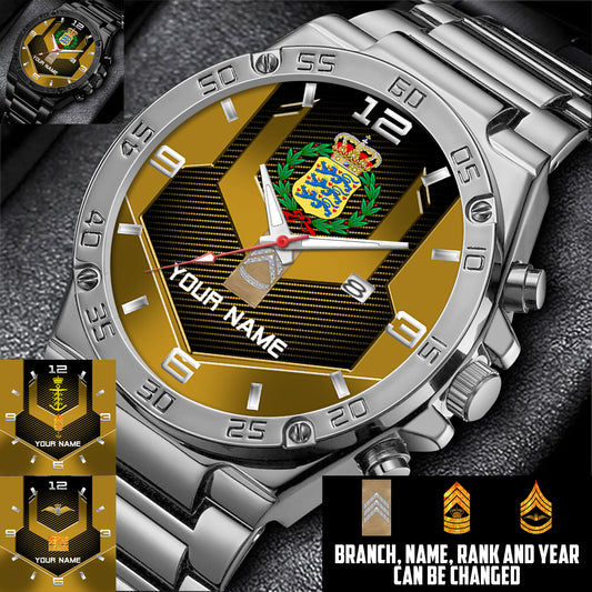 Personalized Denmark Soldier/ Veteran With Name And Rank Gentleman Stainless Steel Watch - 17485632