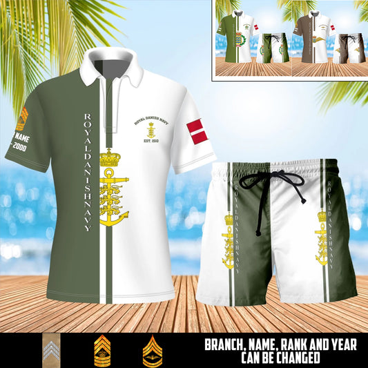 Personalized Denmark Soldier/Veteran with Rank, Year And Name Combo Polo + Short - 17466624