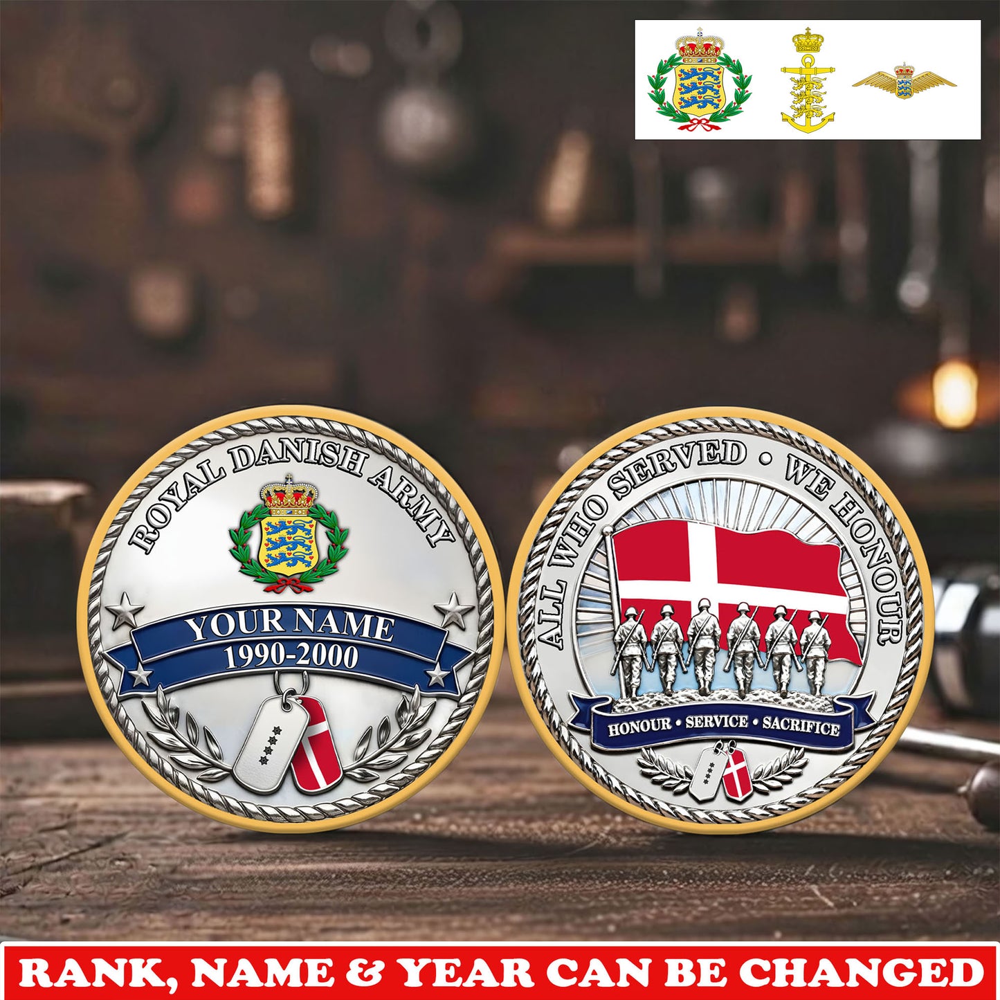 Personalized Denmark Veteran/ Soldier With Rank,  Name And Year Challenge Coin - 17743104