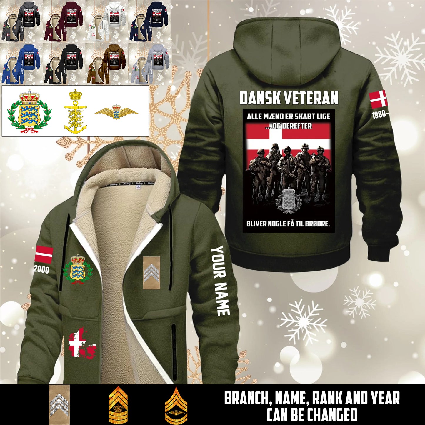 Personalized Denmark Soldier/ Veteran With Name, Year And Rank Hoodie Zip Velvet Coat - 17636832