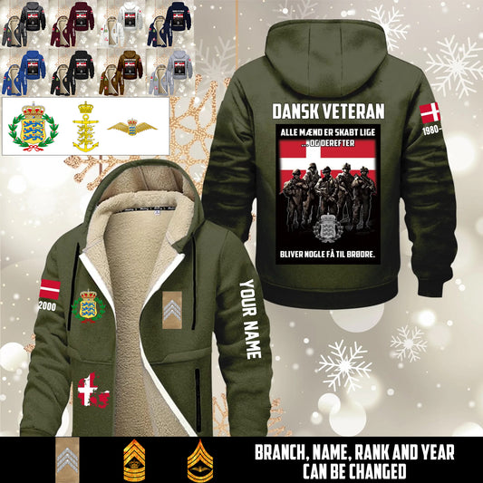 Personalized Denmark Soldier/ Veteran With Name, Year And Rank Hoodie Zip Velvet Coat - 17636832