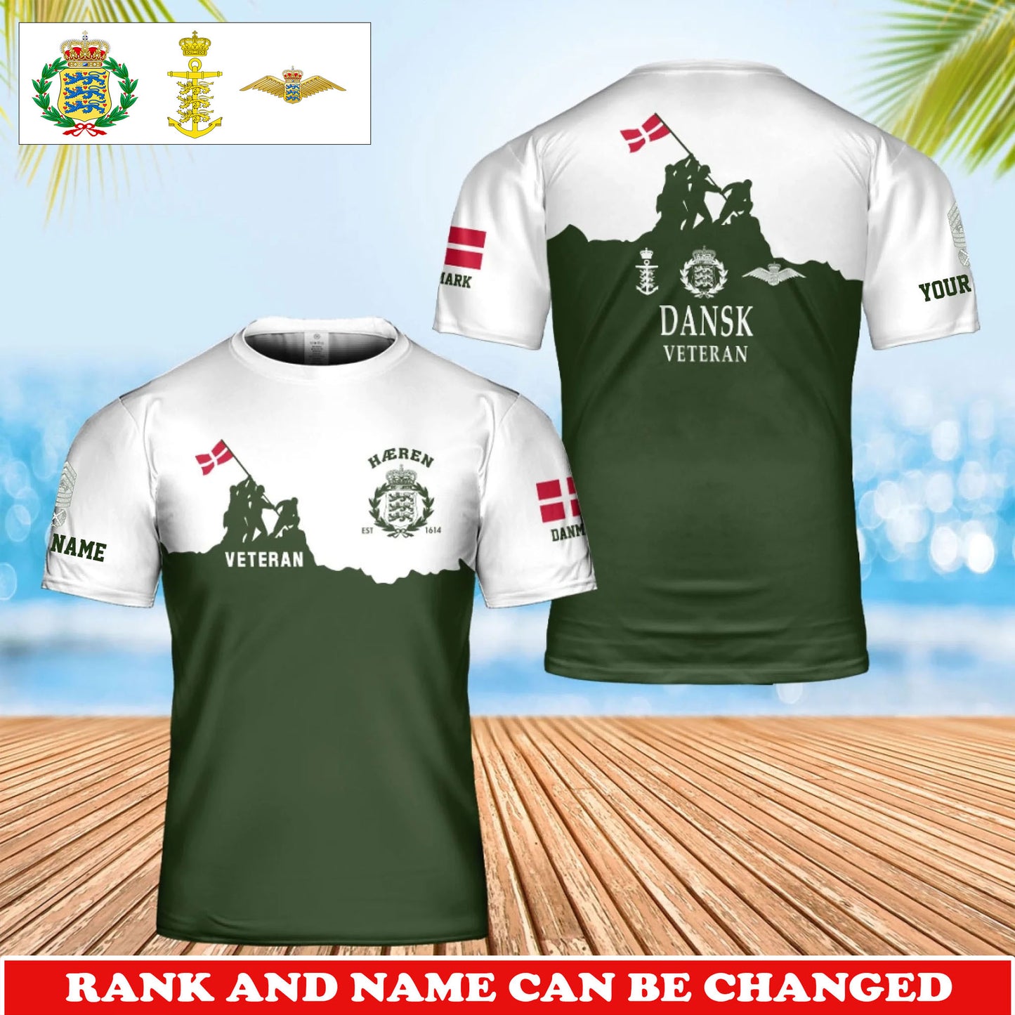 Personalized Denmark Soldier/Veteran Camo with Rank and Name T-Shirt All Over Printed - 17746560