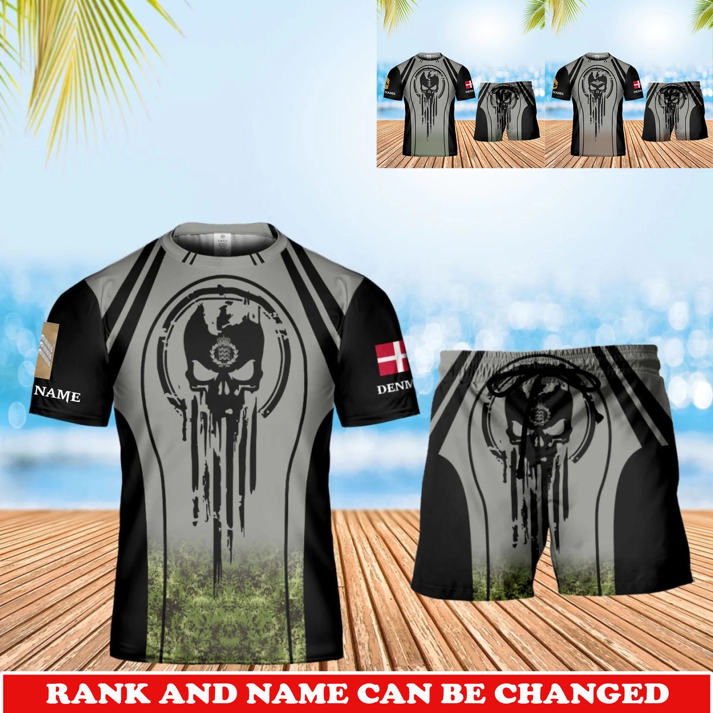 Personalized Denmark Veteran/ Soldier With Rank and Name Combo T-Shirt + Short All Over Print - 17741376