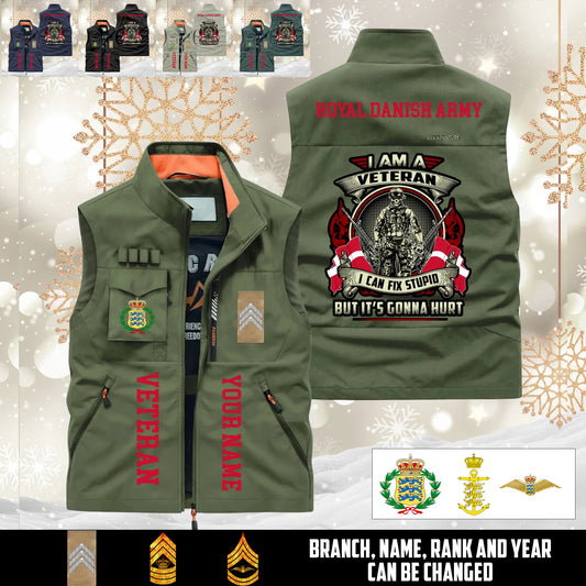 Personalized Denmark Solider/ Veteran With Name & Rank Sleeveless Jacket Multicolor - 17595360