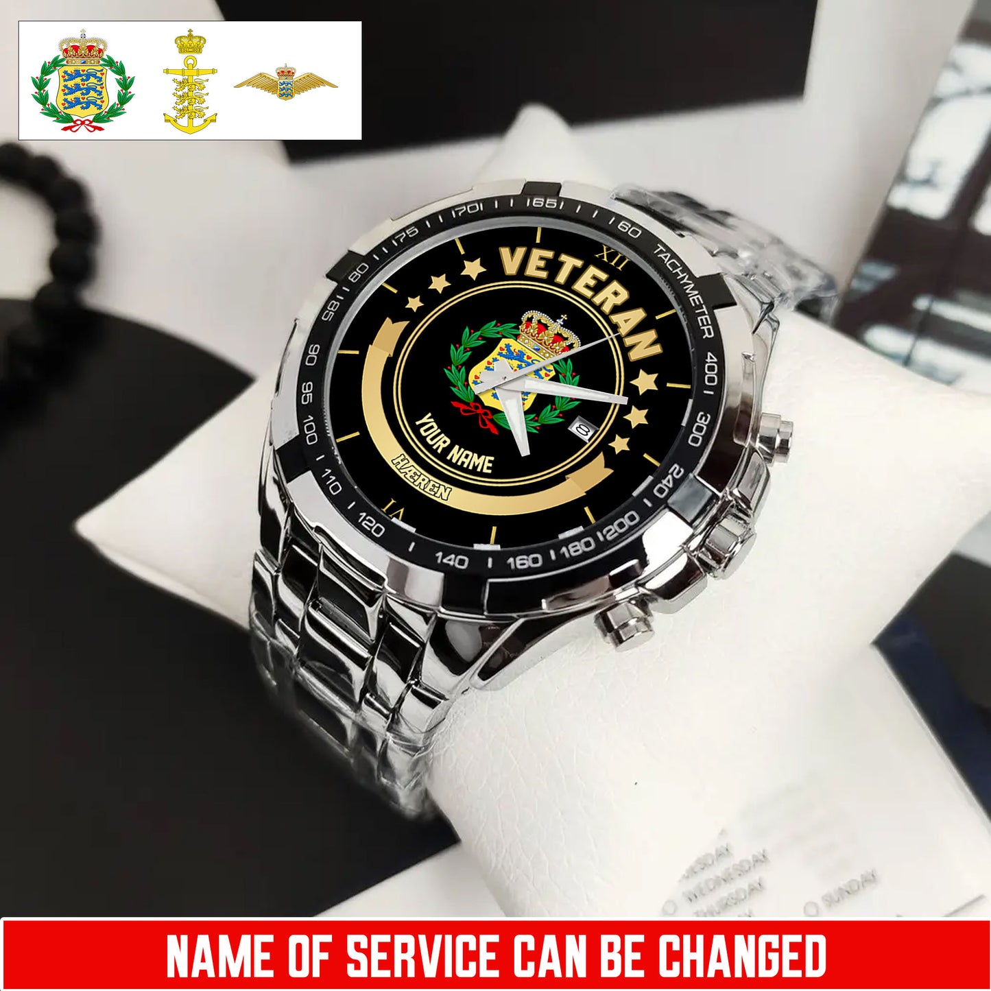 Personalized Name Denmark Soldier/Veterans Men Quartz Wristwatch - 17683488