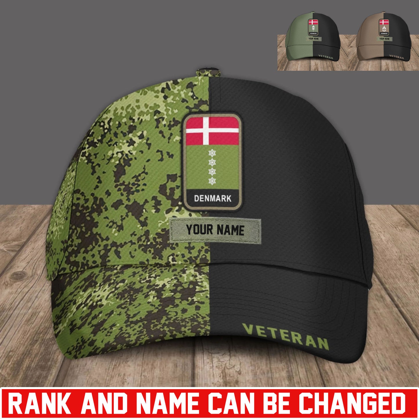Personalized Rank And Name Denmark Soldier/Veterans Baseball Cap - 17734464