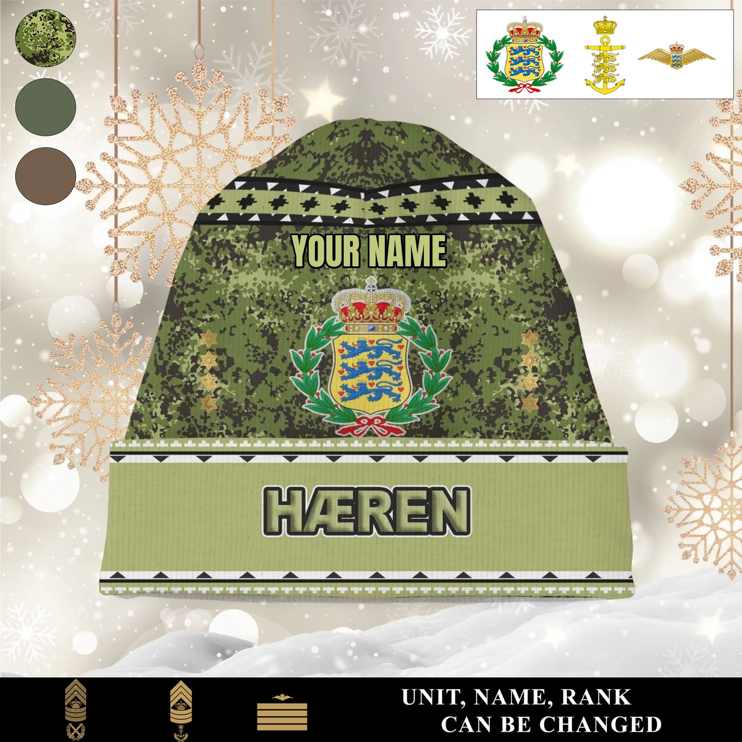 Personalized Denmark Soldier/Veteran Camo with Rank And Name Beanie Hat - 1765238400