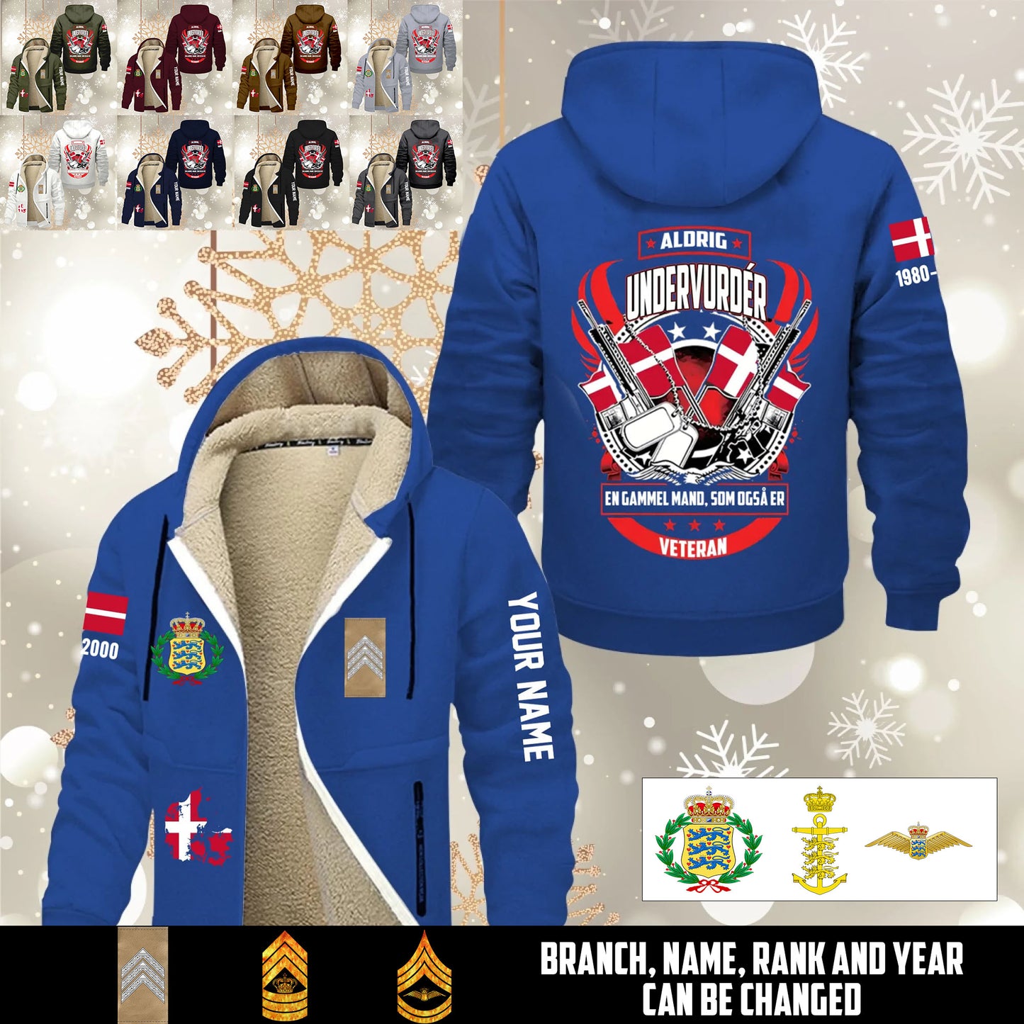 Personalized Denmark Soldier/ Veteran With Name, Year And Rank Hoodie Zip Velvet Coat - 17646336