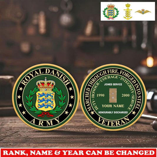 Personalized Denmark Veteran/ Soldier With Rank,  Name And Year Challenge Coin - 17744832