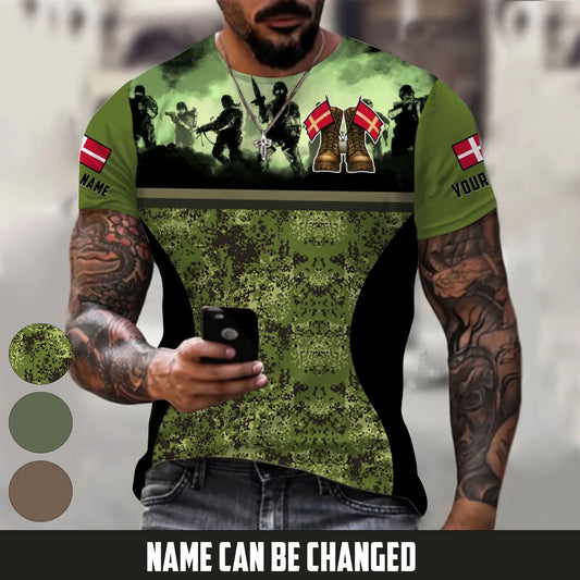 Personalized Denmark Soldier/Veteran Camo with Name T-Shirt All Over Printed - 17664480
