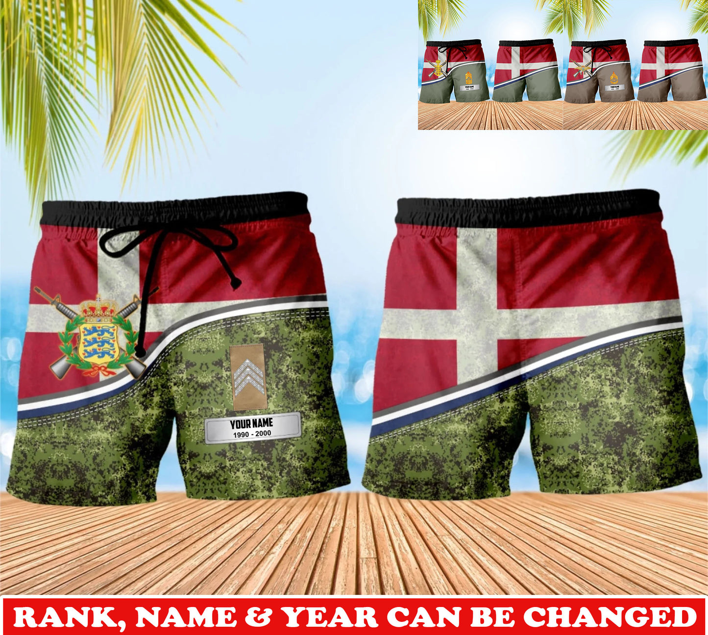 Personalized Denmark Soldier/Veteran Camo with Rank, Name & Year Short All Over Printed - 17740512