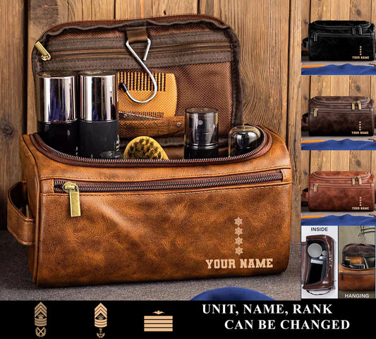 Personalized Denmark Soldier/ Veteran With Name And Rank Leather Toiletry Bag - 17555616