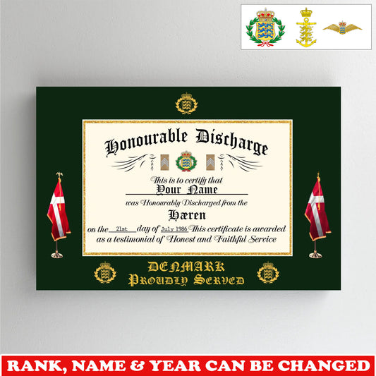 Personalized Denmark Soldier/Veteran with Rank, Name & Year Canvas - 17739648