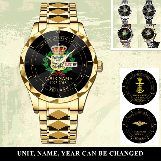 Personalized Denmark Soldier/ Veteran With Name And Year Gentleman Crystal Metal Watch - 17105472