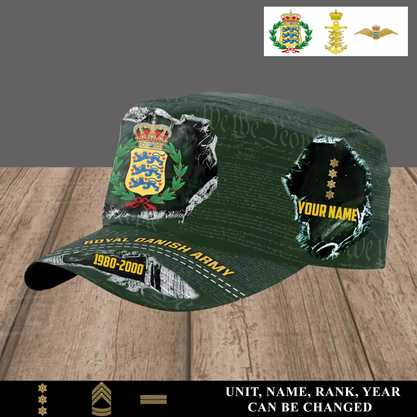 Personalized Denmark Soldier/ Veteran With Name, Year And Rank Military Cap - 17501184