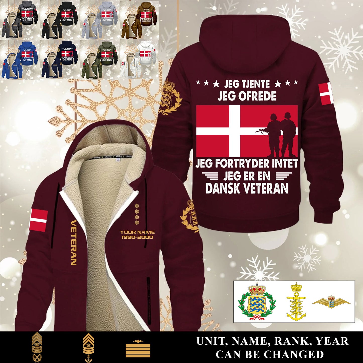 Personalized Denmark Soldier/ Veteran With Name, Year And Rank Hoodie Zip Velvet Coat - 17570304