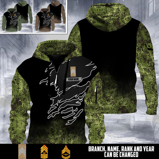 Personalized Denmark Soldier/ Veteran With Rank And Name 3D Half-zip Hoodie - 17514144