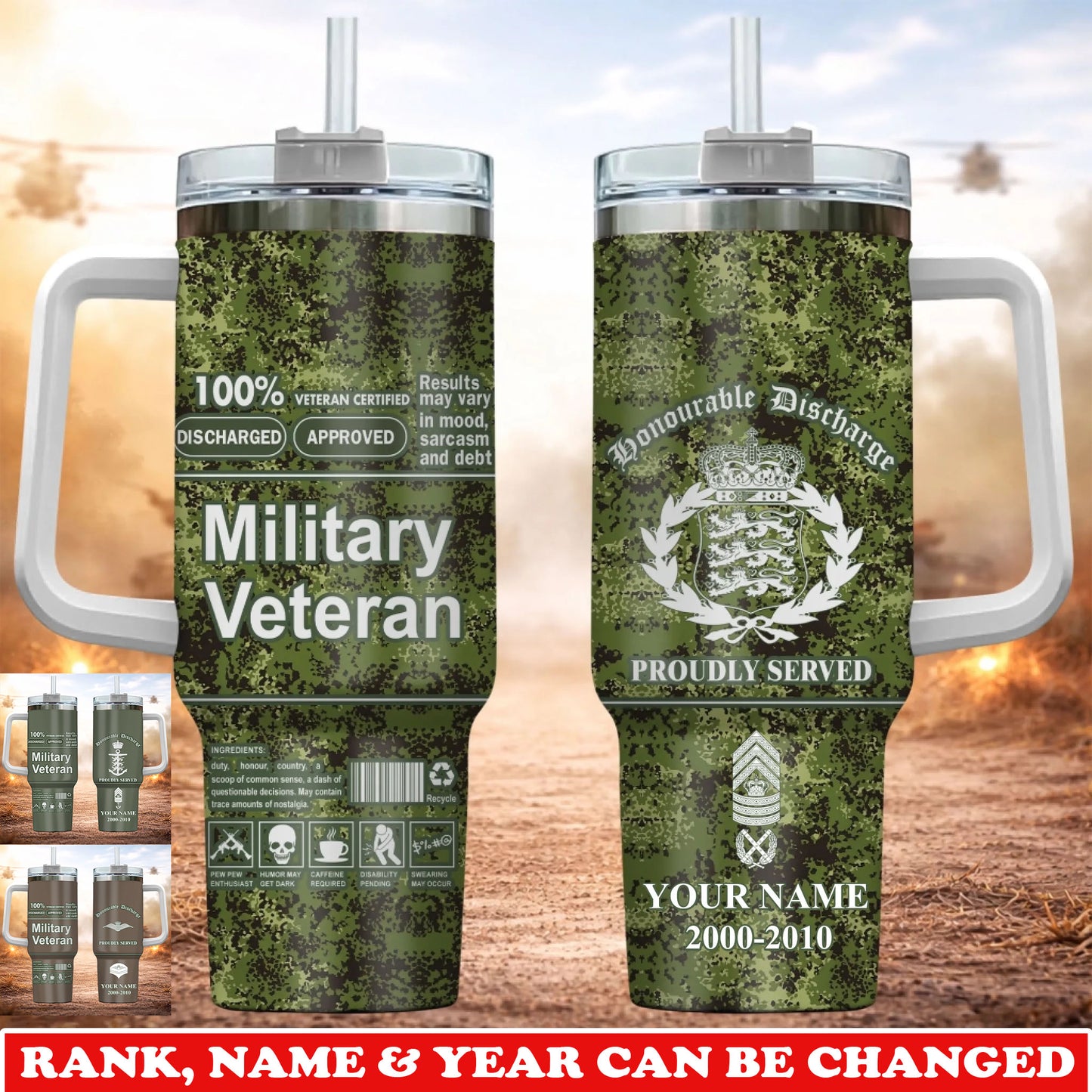 Personalized Denmark Veteran/ Soldier With Rank, Year And Name Camo Tumbler - 17745696