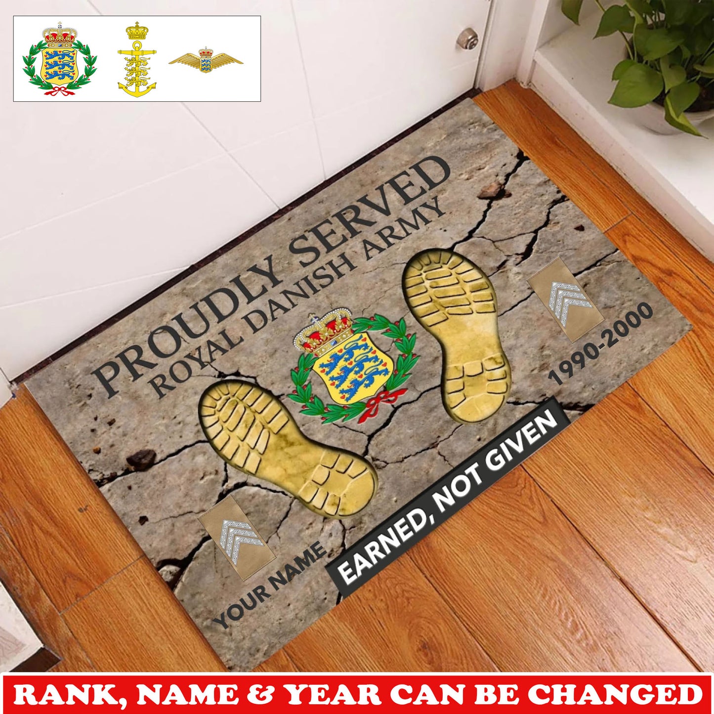Personalized Denmark Soldier/ Veteran Camo With Rank, Name and Year Doormat 3D Printed - 17747424
