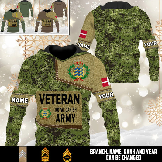 Personalized Denmark Soldier/Veteran Camo with Name and Rank Hoodie All Over Printed - 17539200
