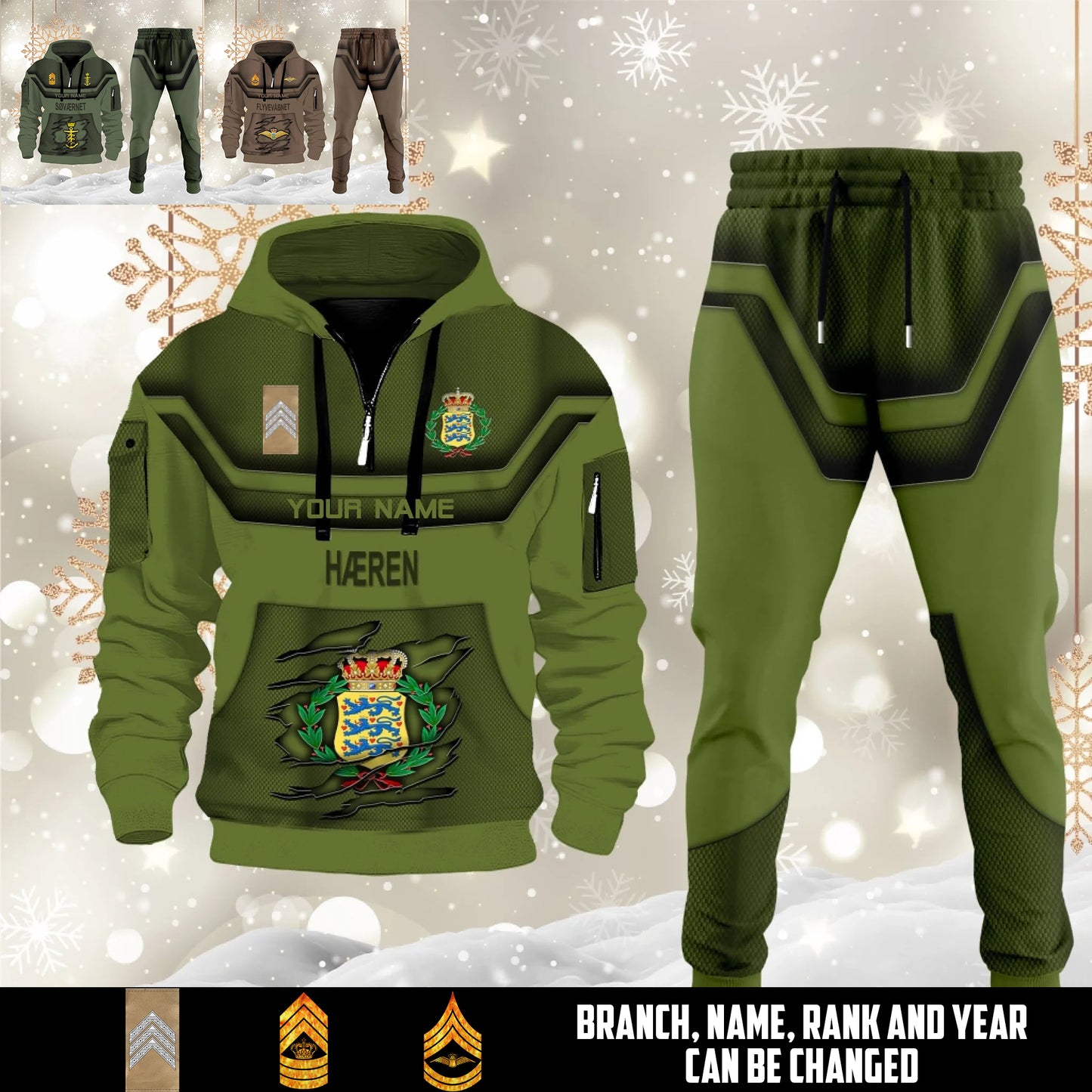 Denmark 3D Half Zip Hoodie + Jogger Combo – Personalized with Name & Rank - 17504640