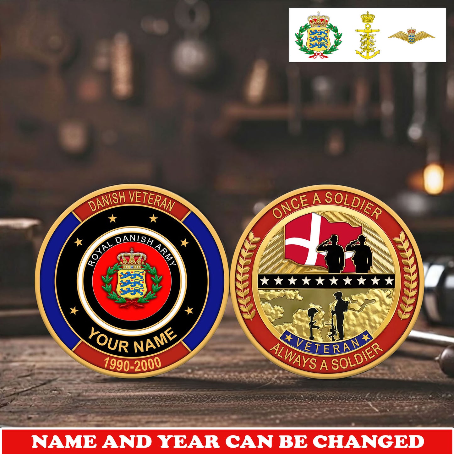 Personalized Denmark Veteran/ Soldier With Name And Year Challenge Coin - 17742240