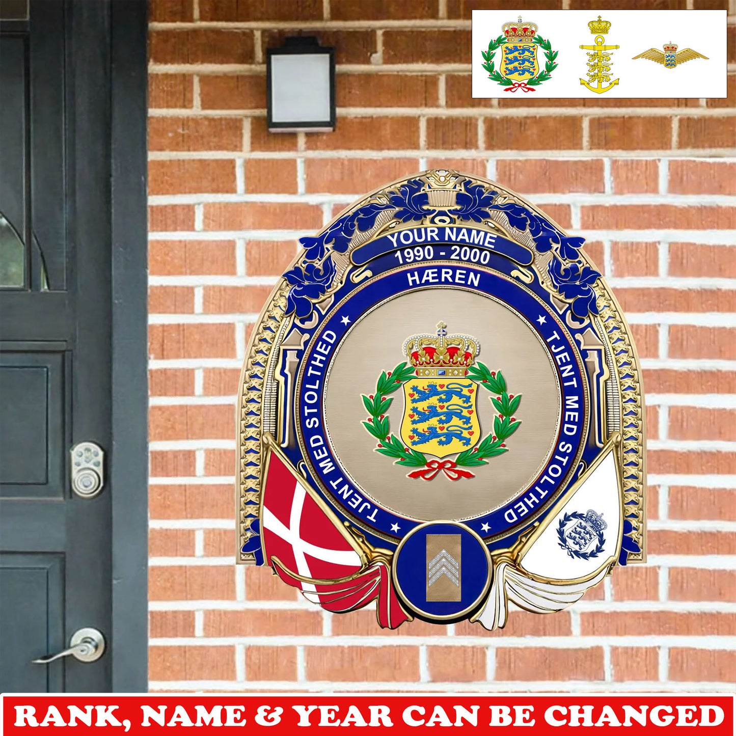 Personalized Rank, Name And Year Denmark Soldier/Veterans Wooden Sign - 17736192