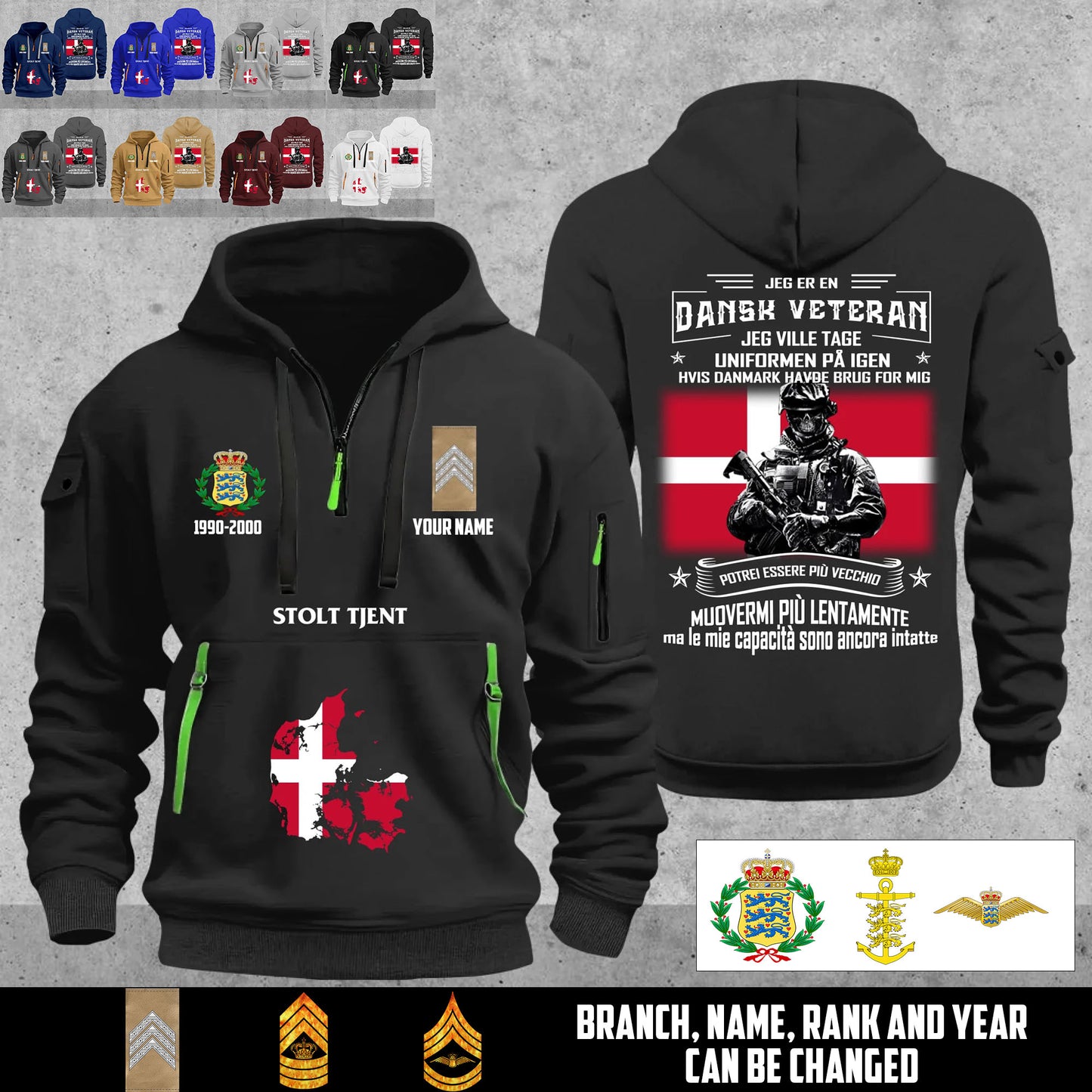 Personalized Denmark Soldier/ Veteran With Name, Year And Rank Zip Hoodie Multicolor - 17667936