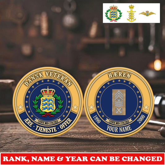 Personalized Denmark Veteran/ Soldier With Rank, Name And Year Challenge Coin - 17729280