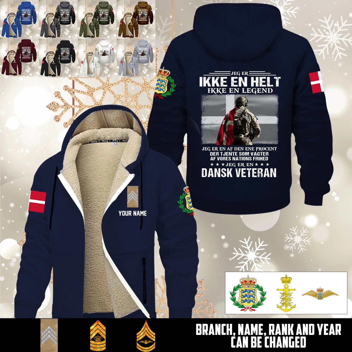 Personalized Denmark Soldier/ Veteran With Name And Rank Hoodie Zip Velvet Coat - 17559936