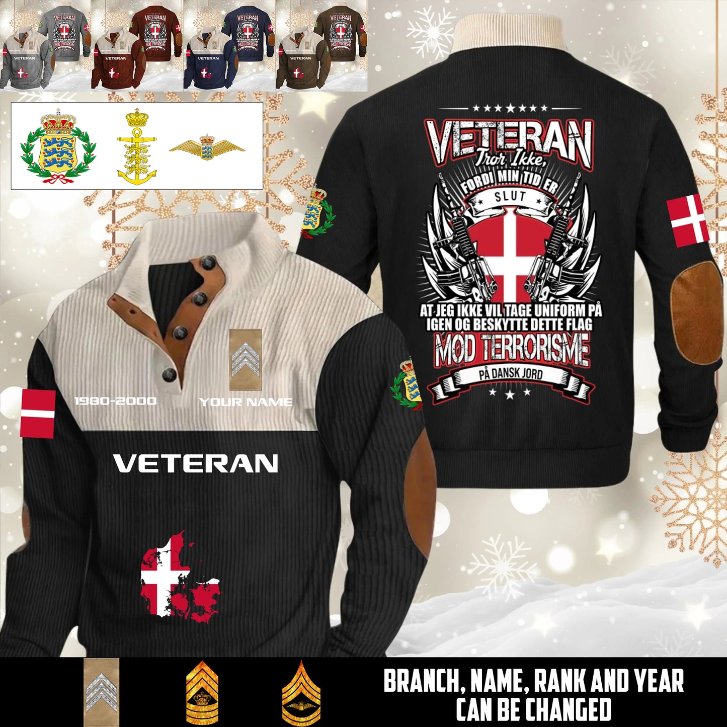 Personalized Denmark Soldier/ Veteran With Name, Year And Rank Sports Sweatshirt - 17644608