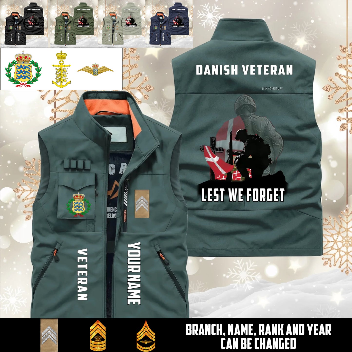 Personalized Denmark Soldier/ Veteran With Name & Rank Sleeveless Jacket Multicolor - 17632512