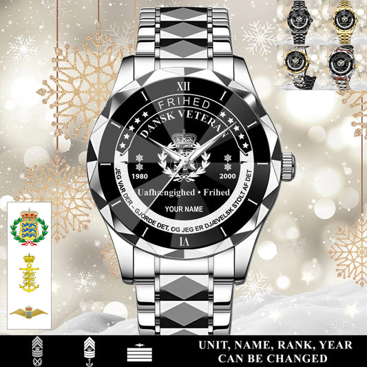 Personalized Denmark Soldier/Veteran with Name, Year and Rank Diamond-Cut Bezel Watch - 17650656