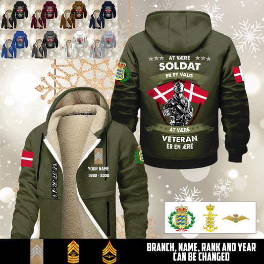 Personalized Denmark Soldier/ Veteran With Name, Year And Rank Hoodie Zip Velvet Coat - 17564256