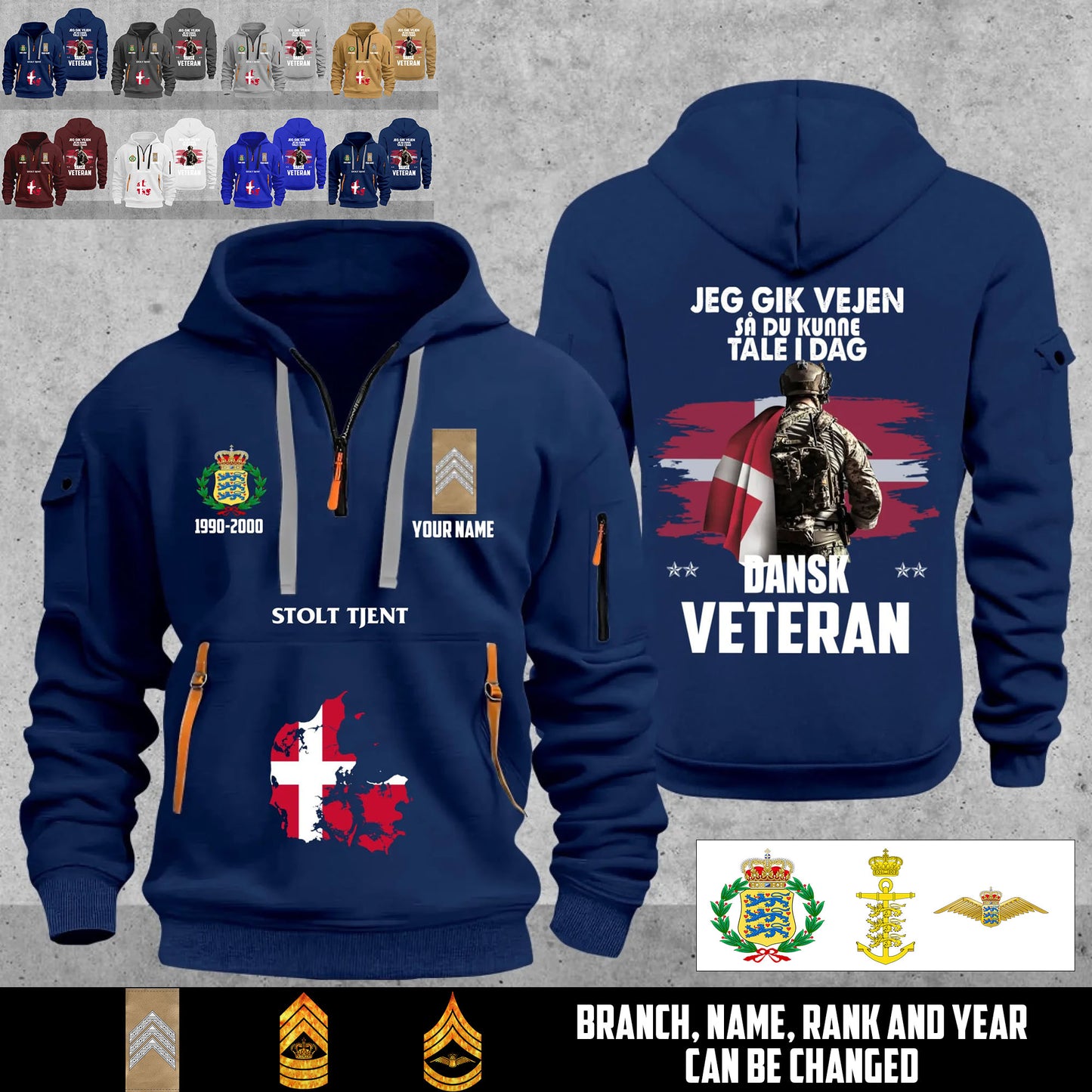 Personalized Denmark Soldier/ Veteran With Name, Year And Rank Zip Hoodie Multicolor - 17666208