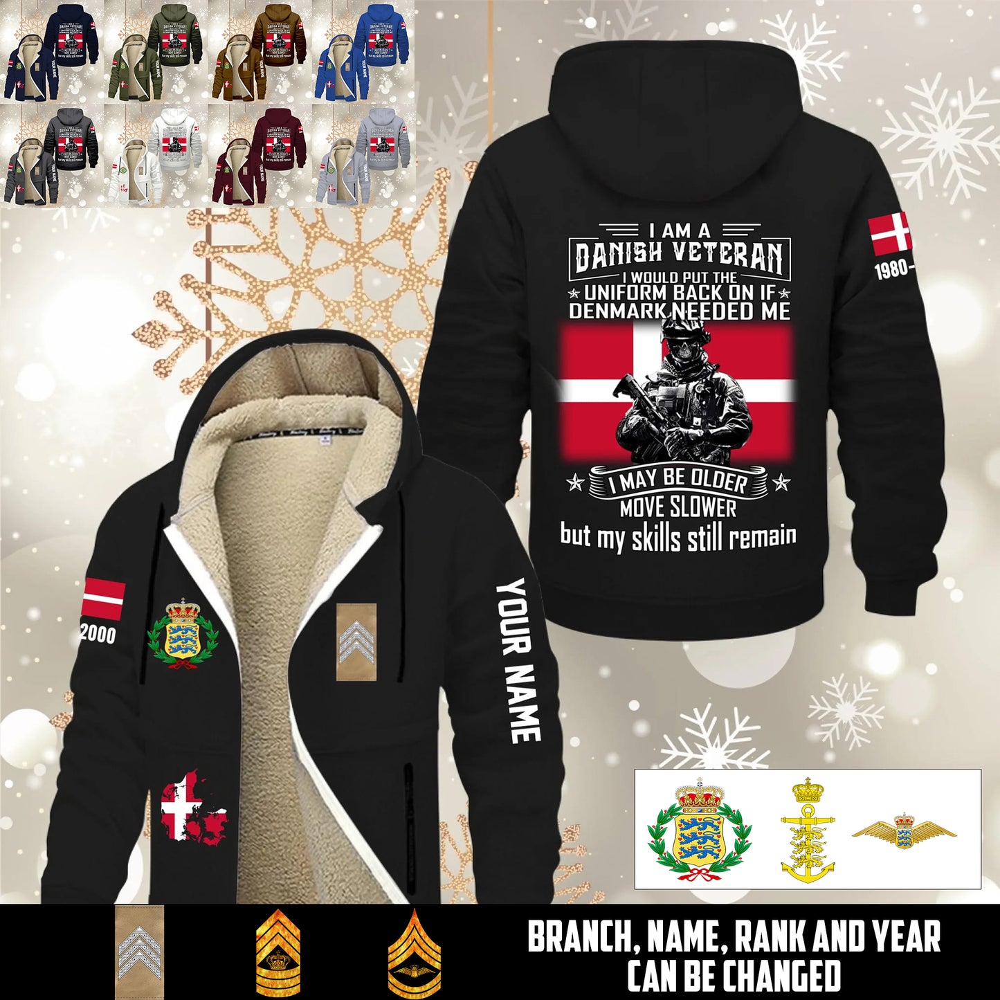 Personalized Denmark Soldier/ Veteran With Name, Year And Rank Hoodie Zip Velvet Coat - 1765929600