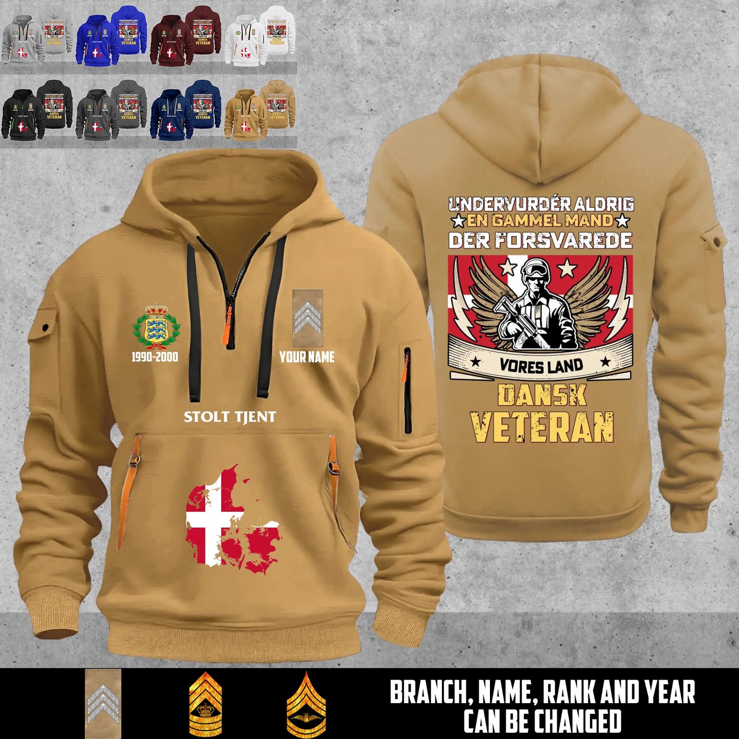 Personalized Denmark Soldier/ Veteran With Name, Year And Rank Zip Hoodie Multicolor - 17667072