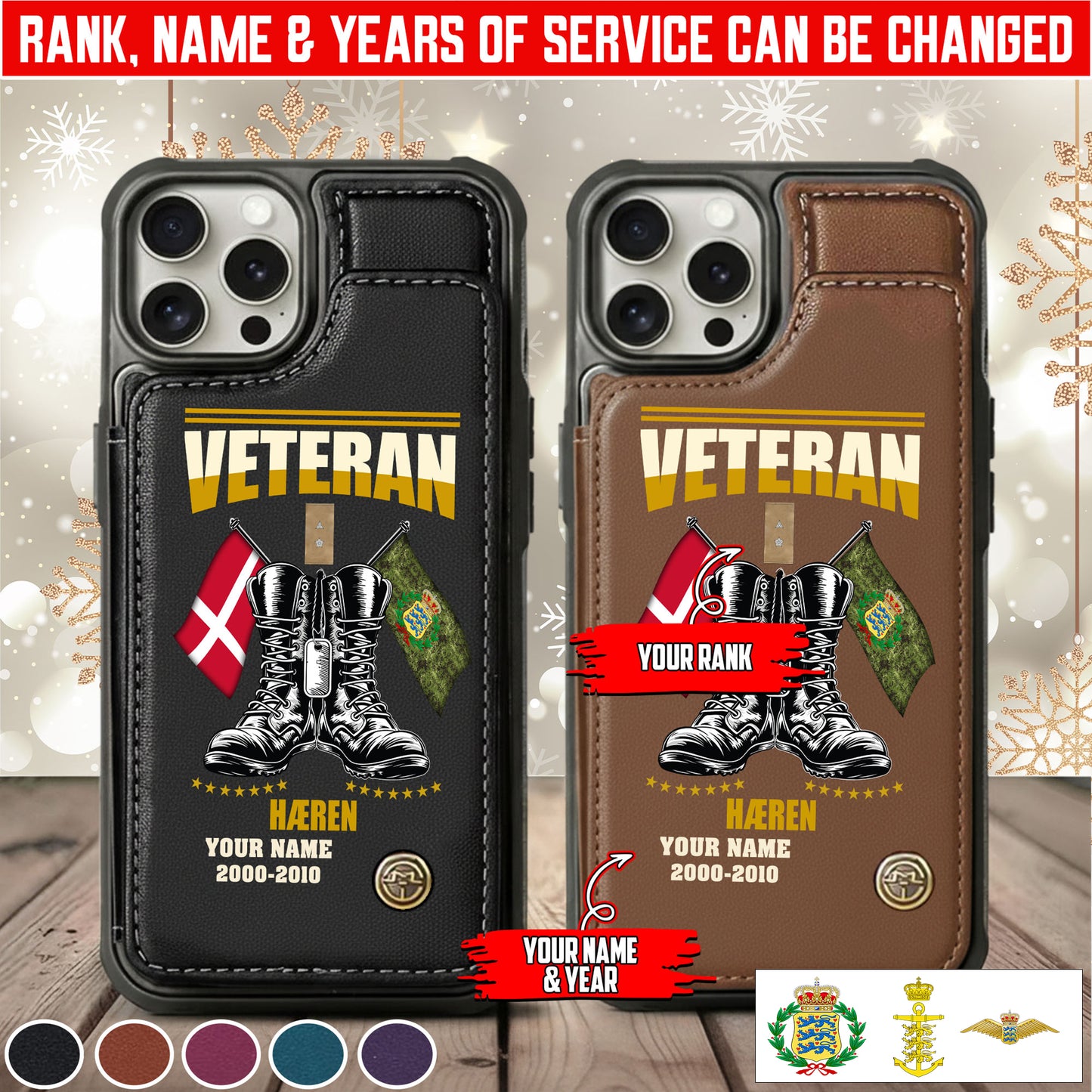 Personalized Denmark Soldier/Veteran Camo with Name, Rank and Year Leather Flip Phone Case - 17648928