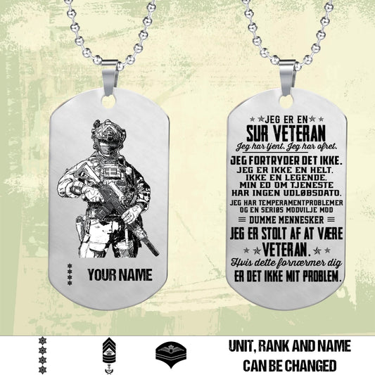 Personalized Denmark Soldier/Veteran with Rank And Name Dog Tag Necklace - 17477856