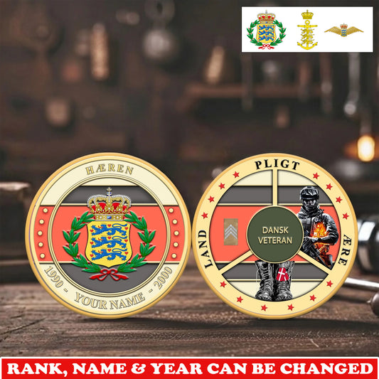 Personalized Denmark Veteran/ Soldier With Rank,  Name And Year Challenge Coin - 17755200
