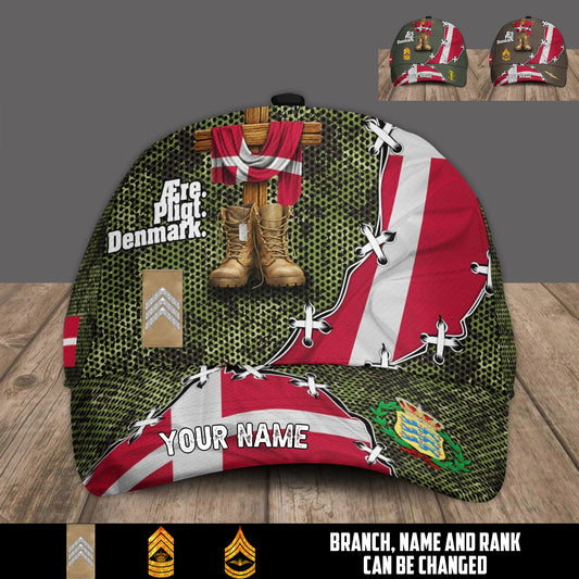 Personalized Rank And Name Denmark Soldier/Veterans Baseball Cap - 17684352