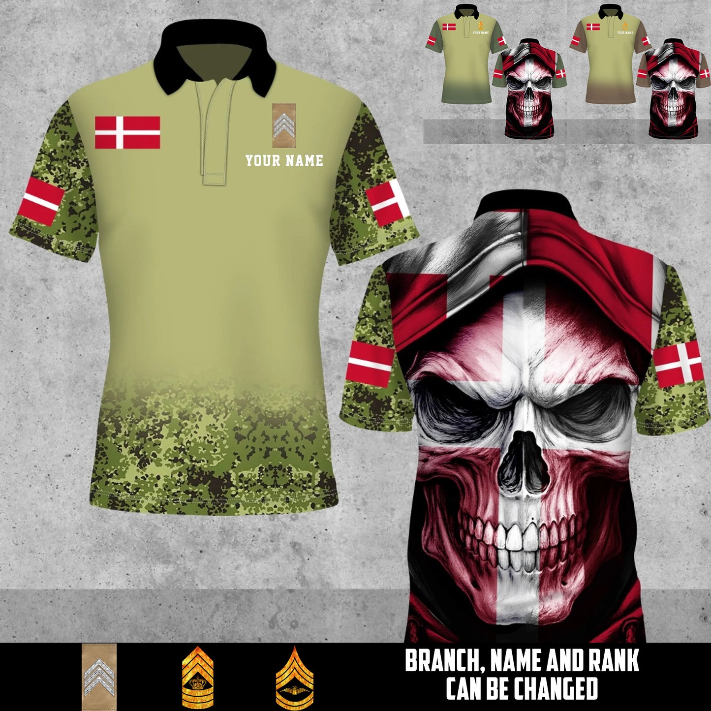 Personalized Denmark Soldier/Veteran Camo with Name and Rank Polo All Over Printed - 17660160