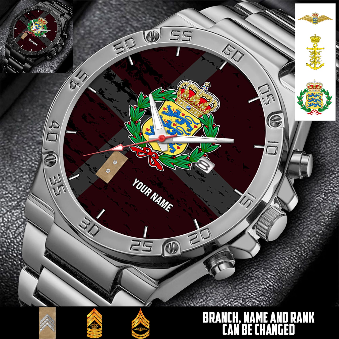 Personalized Denmark Soldier/ Veteran With Name And Year Gentleman Stainless Steel Watch - 17559072