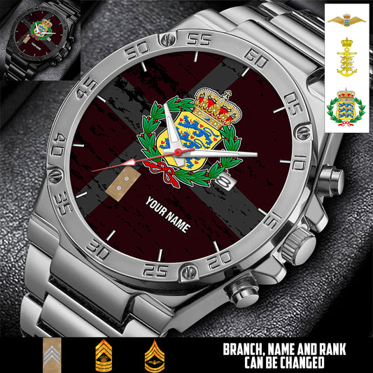 Personalized Denmark Soldier/ Veteran With Name And Year Gentleman Stainless Steel Watch - 17559072