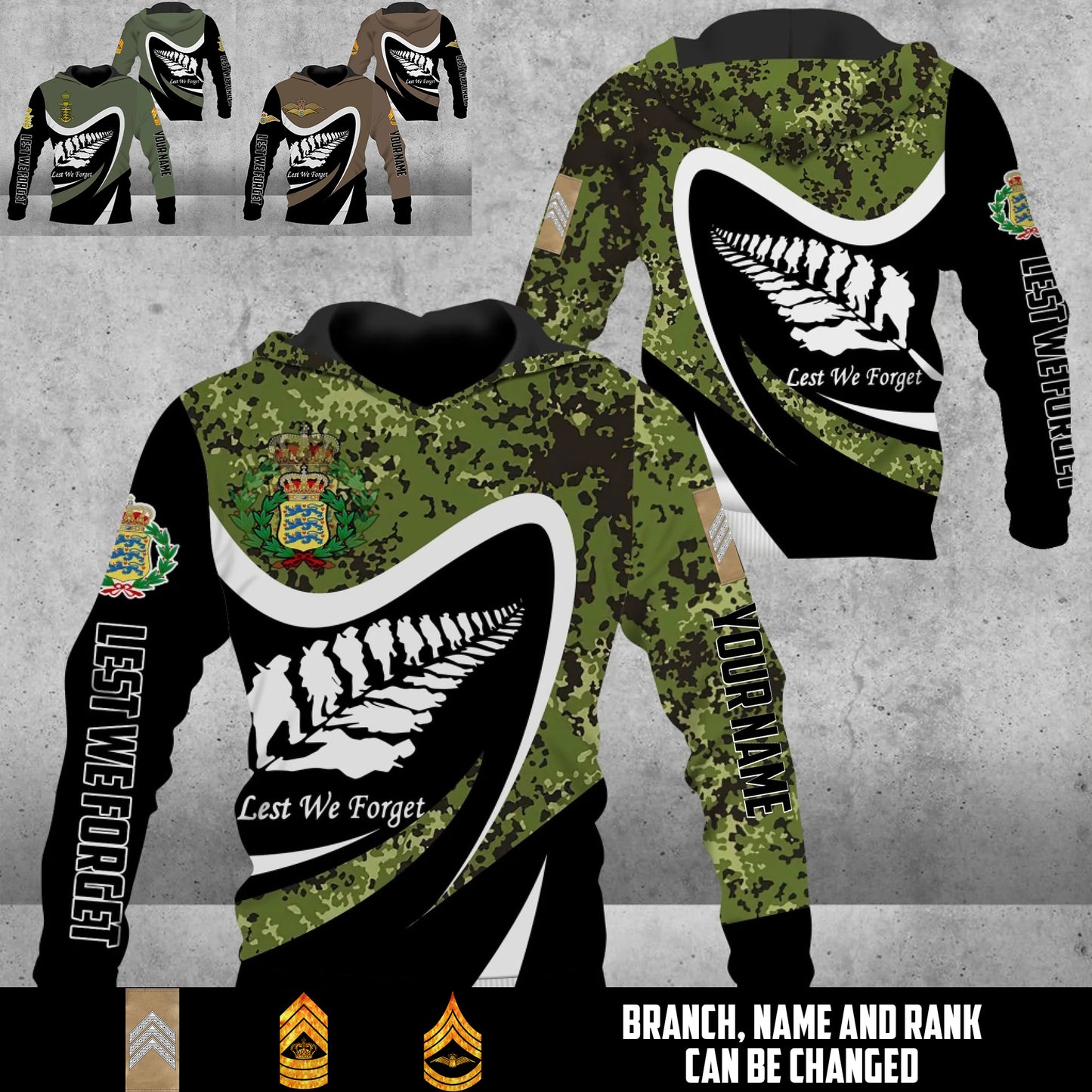 Personalized Denmark Soldier/Veteran Camo with Name & Rank Hoodie All Over Printed - 17673984