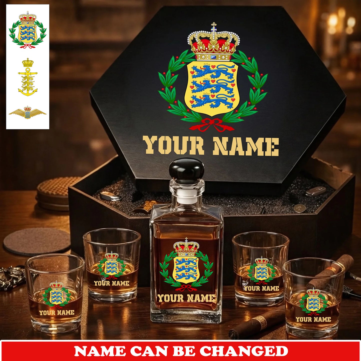 Personalized Denmark Soldier/ Veteran Premium Whiskey Decanter Set – Personalized Gift Box - 17749152
